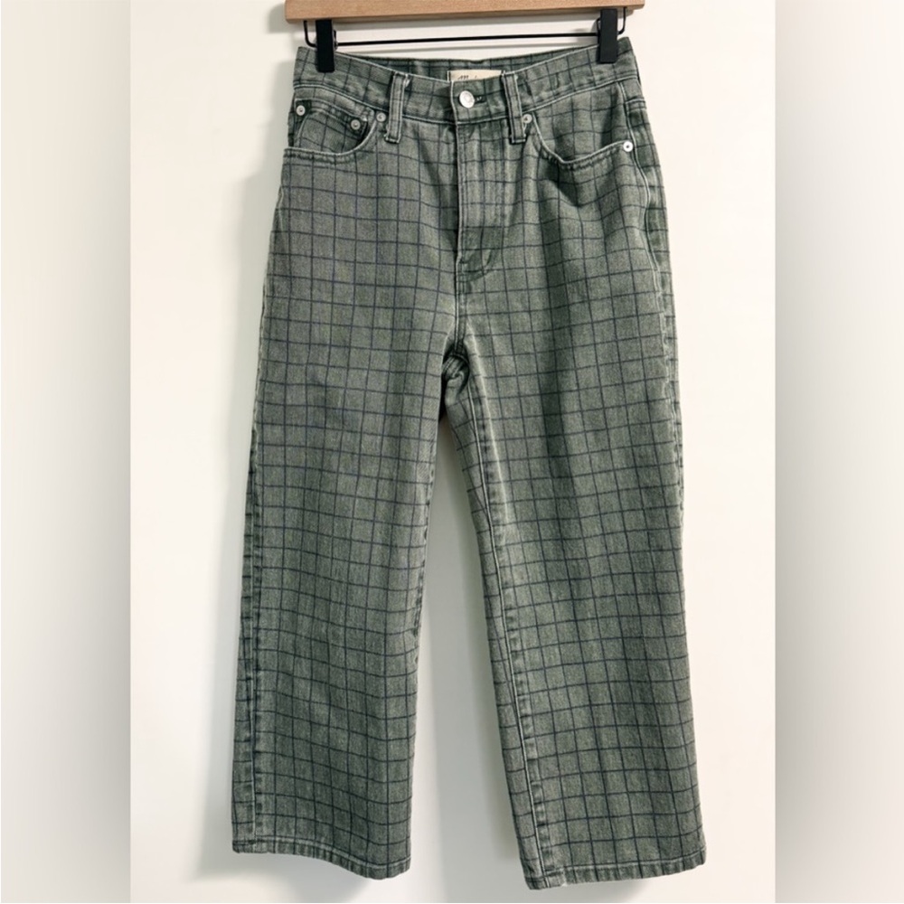 Madewell Green Windowpane Straight Leg Cropped Jeans